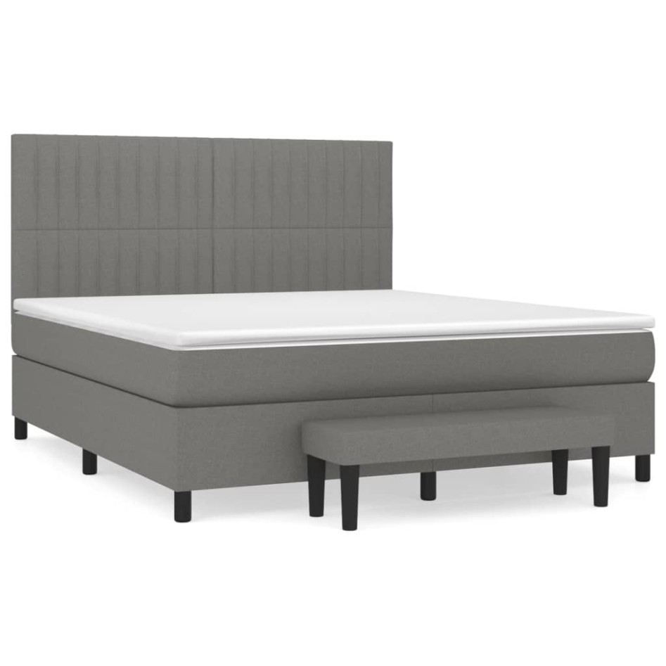 Cama box spring con colchón tela gris oscuro 160x200