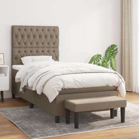 Cama box spring con colchón tela gris taupe 100x200