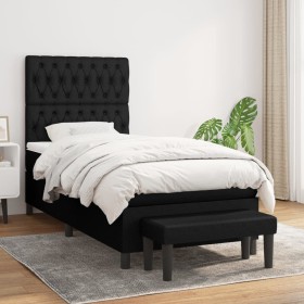 Cama box spring con colchón tela negro 100x200