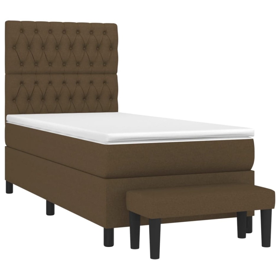Cama box spring con colchón tela marrón oscuro 90x200