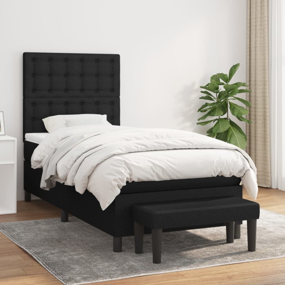 Cama box spring con colchón tela negro 100x200