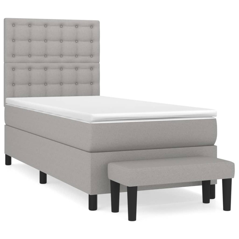 Cama box spring con colchón tela gris claro 80x200