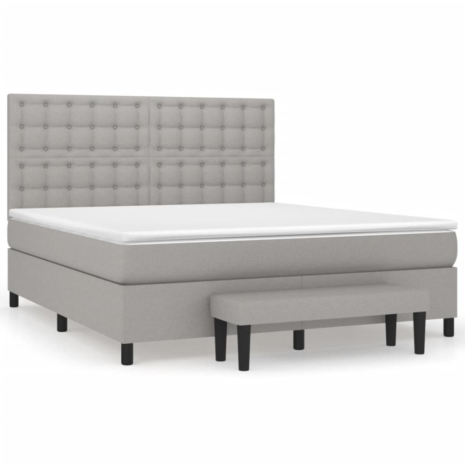 Cama box spring con colchón tela gris claro 160x200