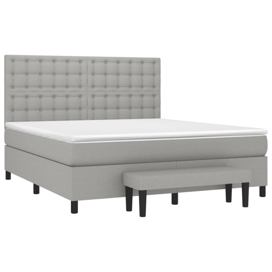 Cama box spring con colchón tela gris claro 160x200