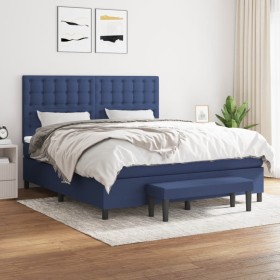 Cama box spring con colchón tela azul 160x200