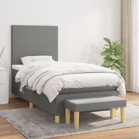 Cama box spring con colchón tela gris oscuro 80x200