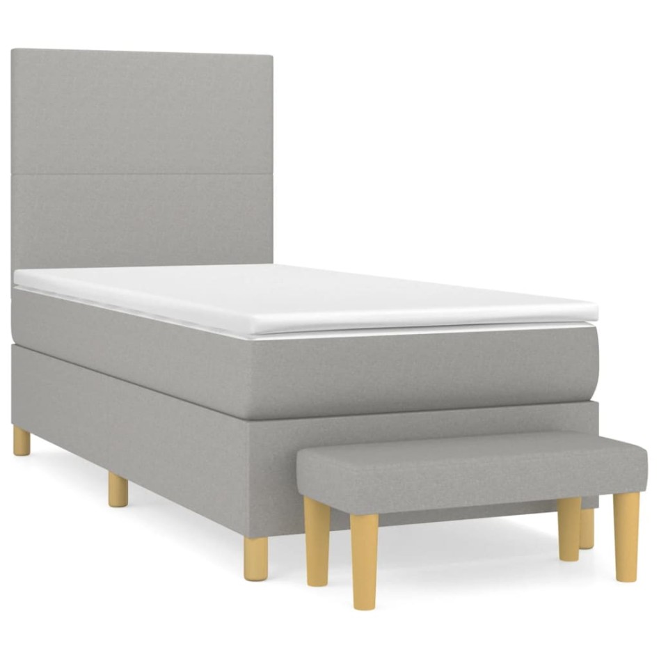 Cama box spring con colchón tela gris claro 100x200