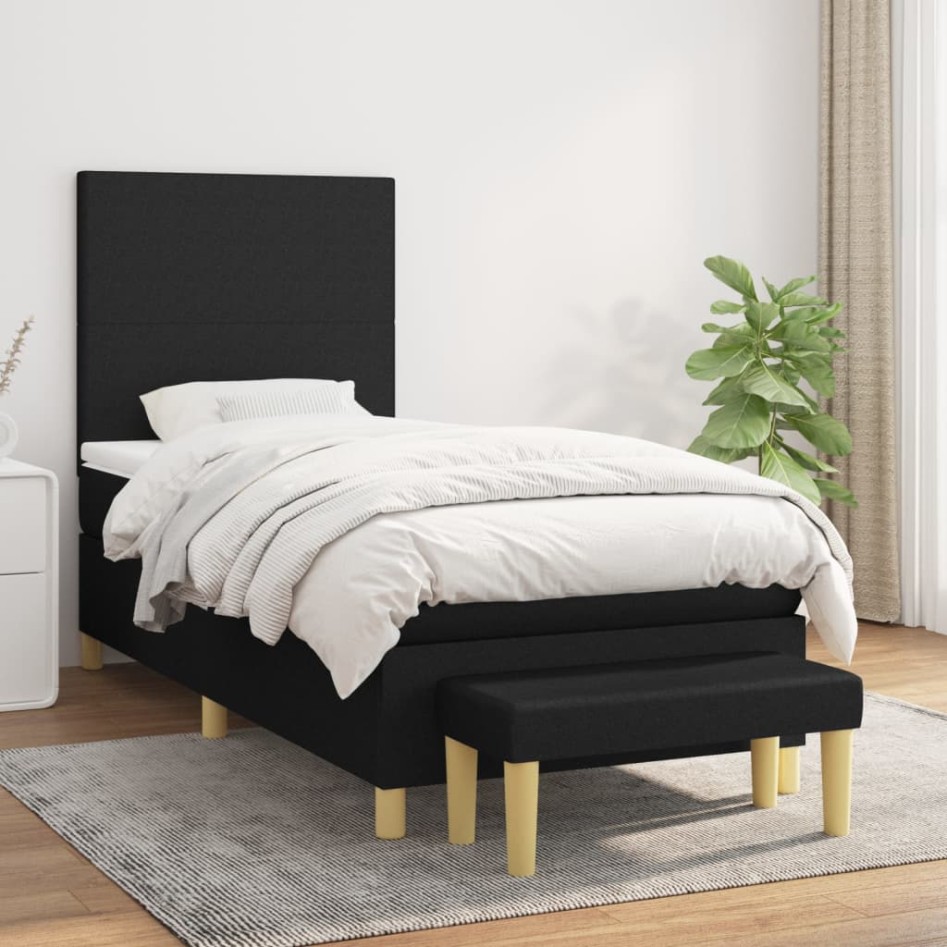 Cama box spring con colchón tela negro 90x190