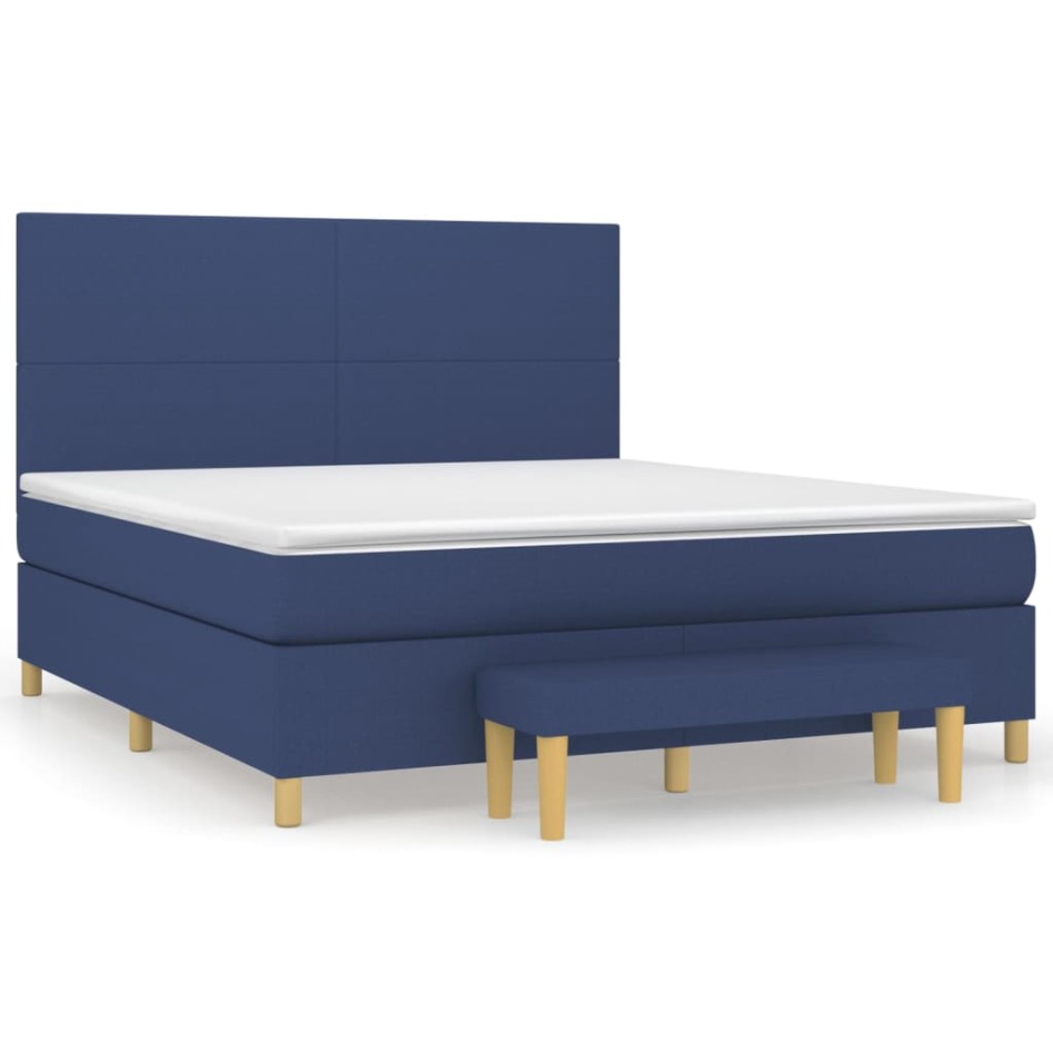 Cama box spring con colchón tela azul 160x200