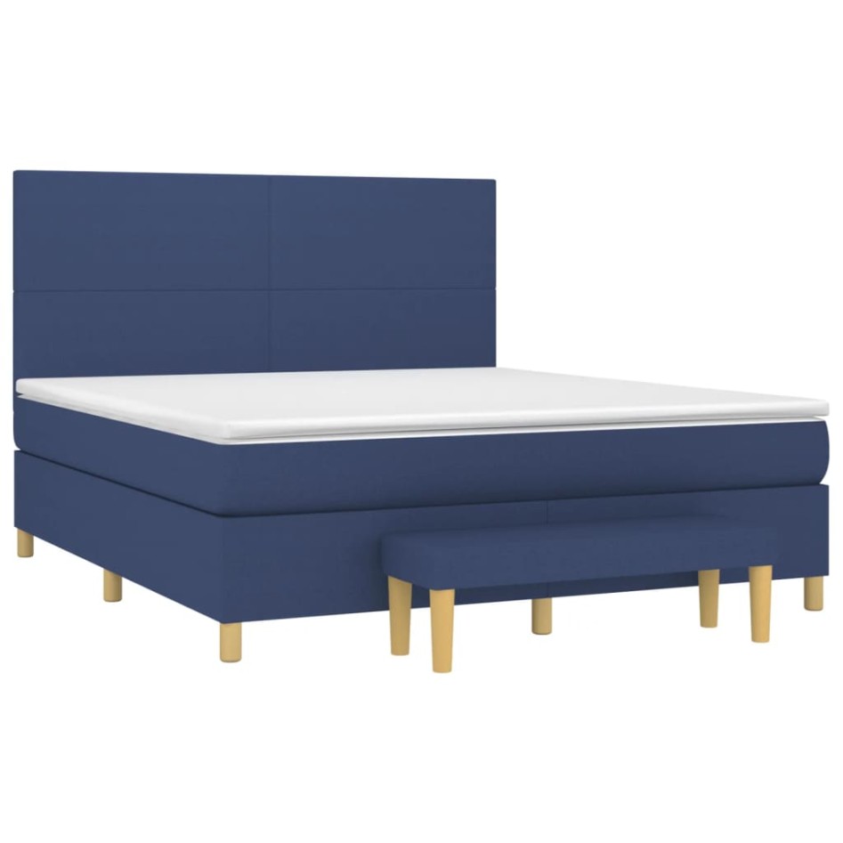 Cama box spring con colchón tela azul 160x200