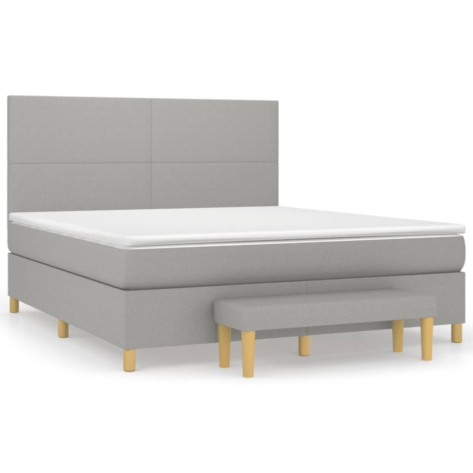 Cama box spring con colchón tela gris claro 160x200