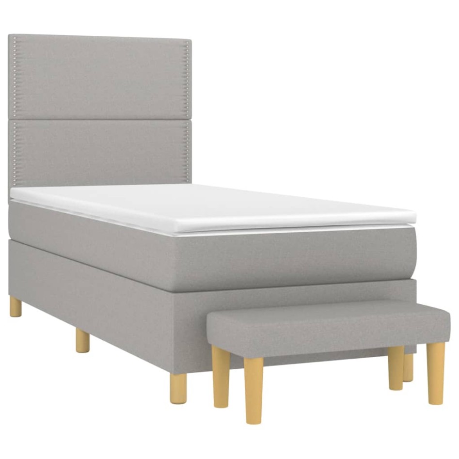 Cama box spring con colchón tela gris claro 100x200