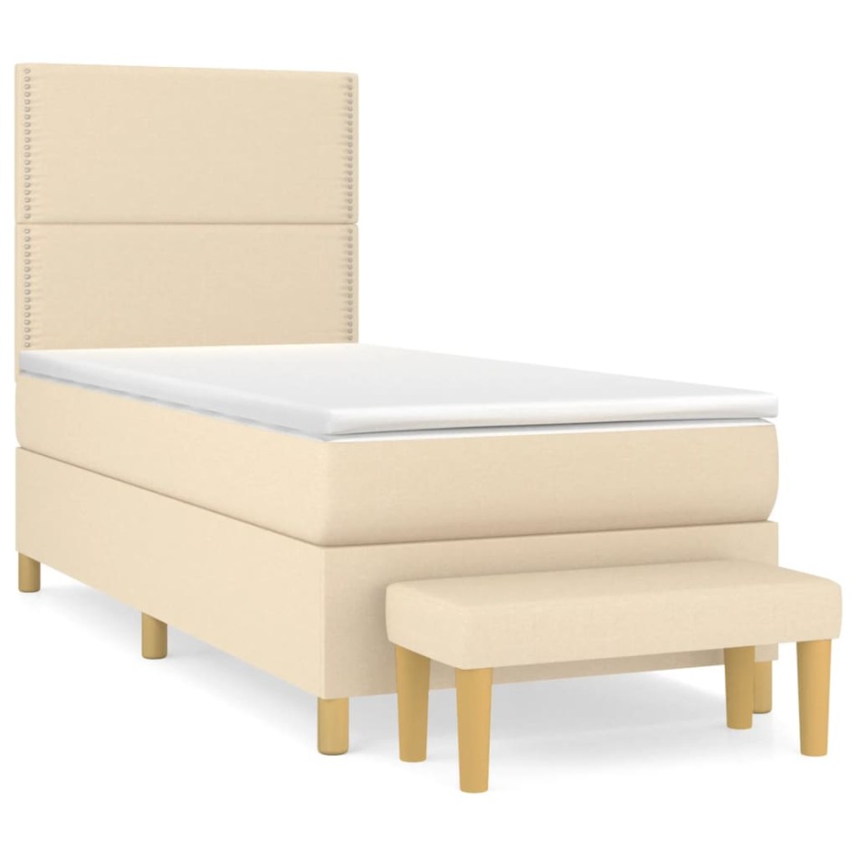 Cama box spring con colchón tela color crema 100x200