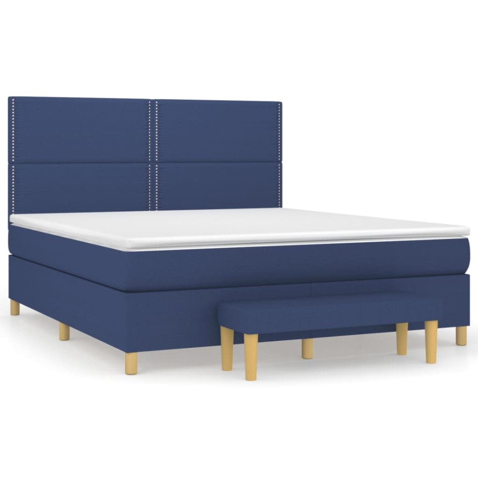 Cama box spring con colchón tela azul 160x200