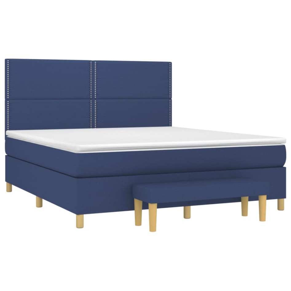 Cama box spring con colchón tela azul 160x200