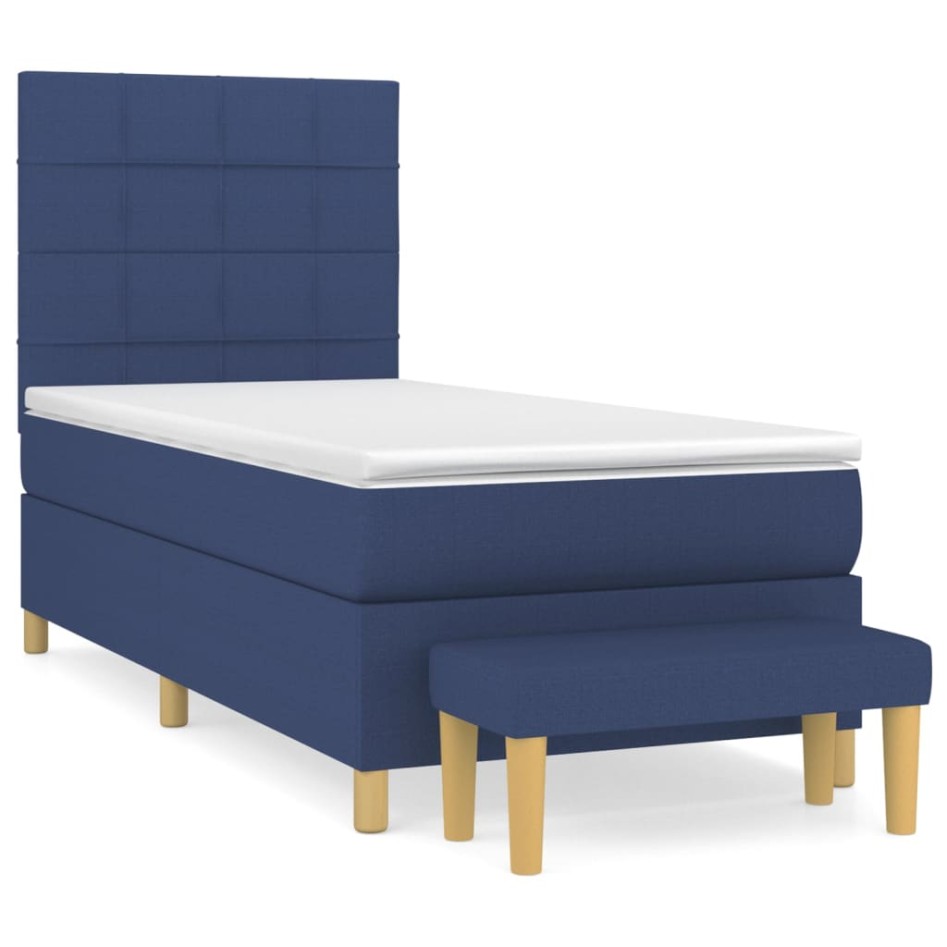 Cama box spring con colchón tela azul 90x190