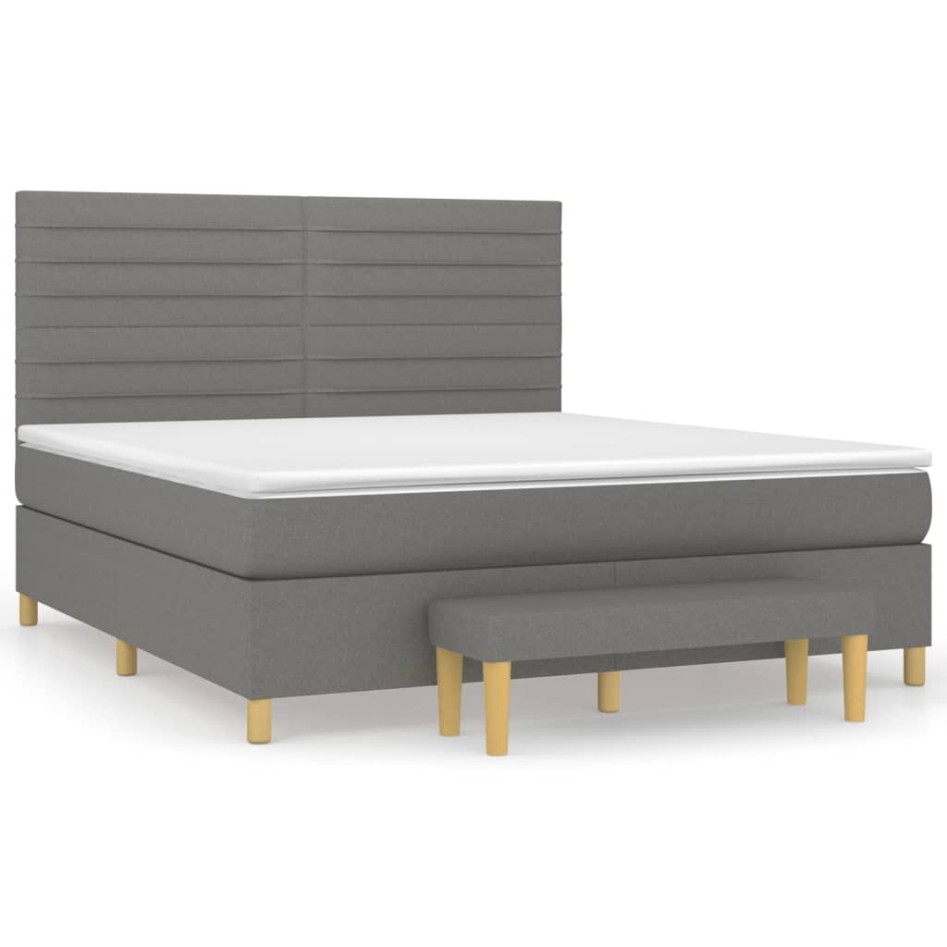 Cama box spring con colchón tela gris oscuro 160x200