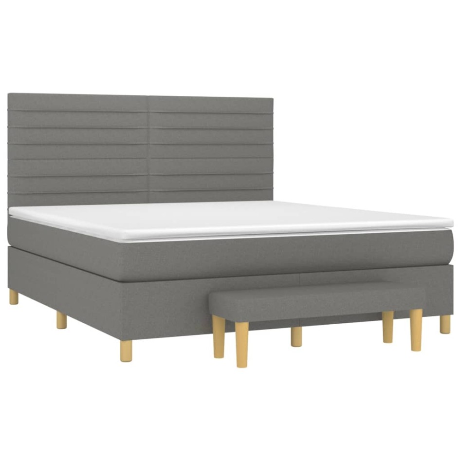 Cama box spring con colchón tela gris oscuro 160x200