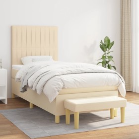 Cama box spring con colchón tela color crema 90x200