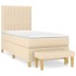 Cama box spring con colchón tela color crema 90x200