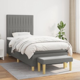 Cama box spring con colchón tela gris oscuro 90x190