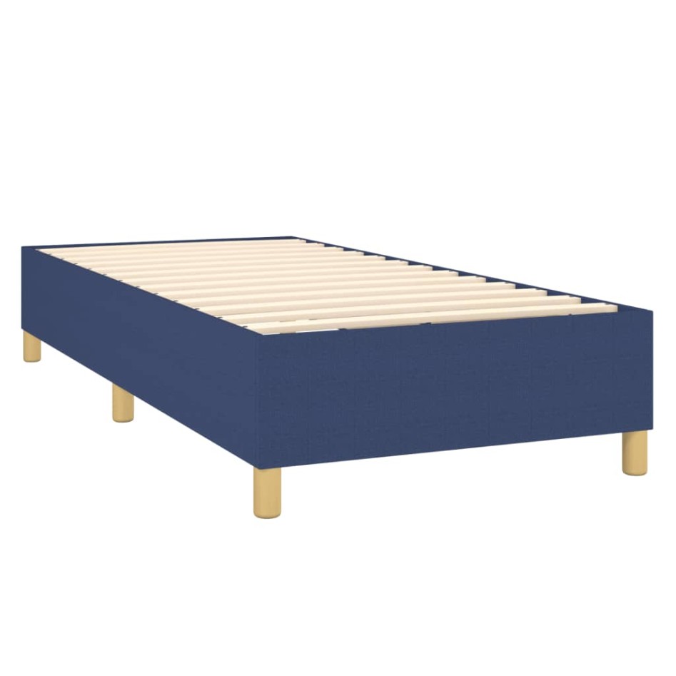 Cama box spring con colchón tela azul 80x200