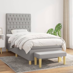 Cama box spring con colchón tela gris claro 90x190