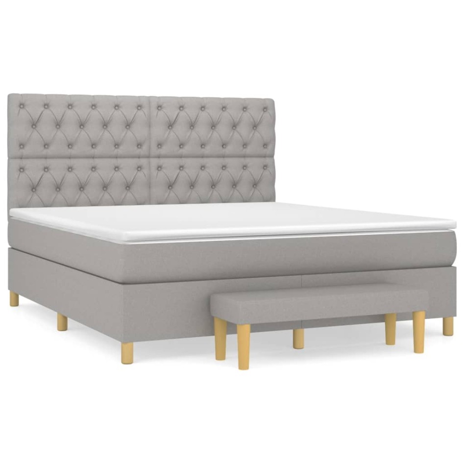 Cama box spring con colchón tela gris claro 160x200