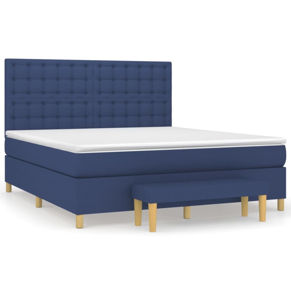 Cama box spring con colchón tela azul 160x200