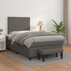 Cama box spring con colchón cuero sintético gris 120x200