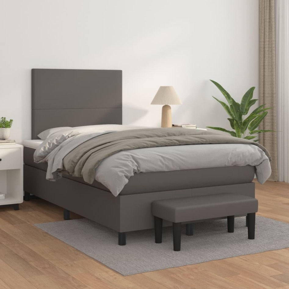 Cama box spring con colchón cuero sintético gris 120x200