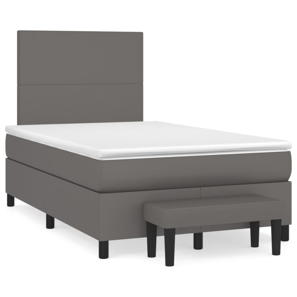 Cama box spring con colchón cuero sintético gris 120x200