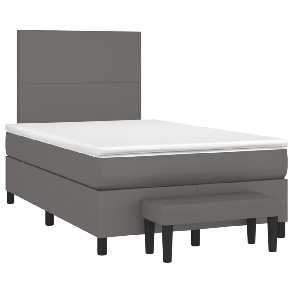 Cama box spring con colchón cuero sintético gris 120x200