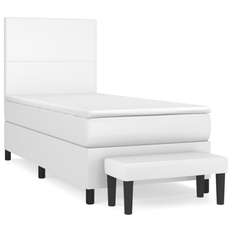 Cama box spring con colchón cuero sintético blanco 100x200