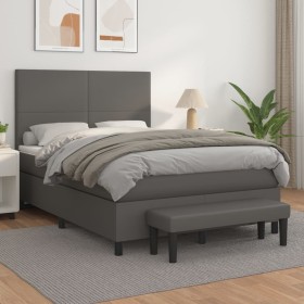 Cama box spring con colchón cuero sintético gris 140x200