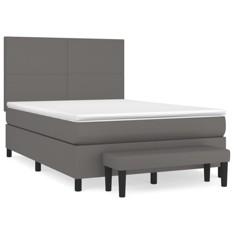 Cama box spring con colchón cuero sintético gris 140x200