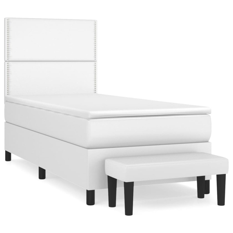 Cama box spring con colchón cuero sintético blanco 90x190