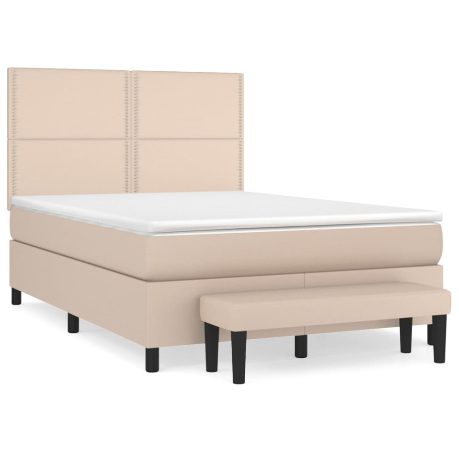 Cama box spring con colchón cuero sintético capuchino