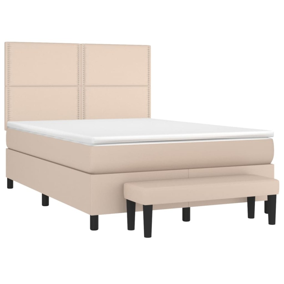 Cama box spring con colchón cuero sintético capuchino