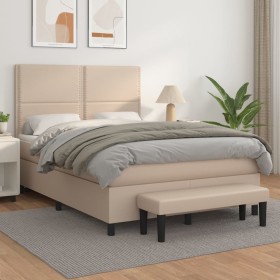 Cama box spring con colchón cuero sintético capuchino