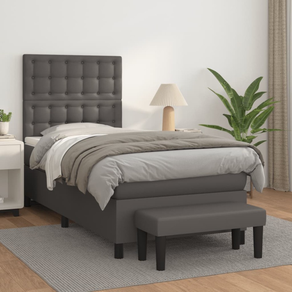 Cama box spring con colchón cuero sintético gris 80x200