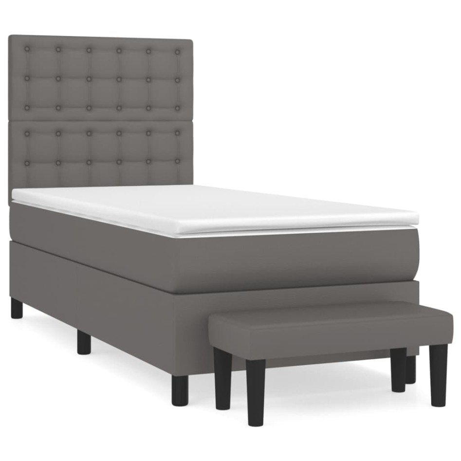 Cama box spring con colchón cuero sintético gris 80x200