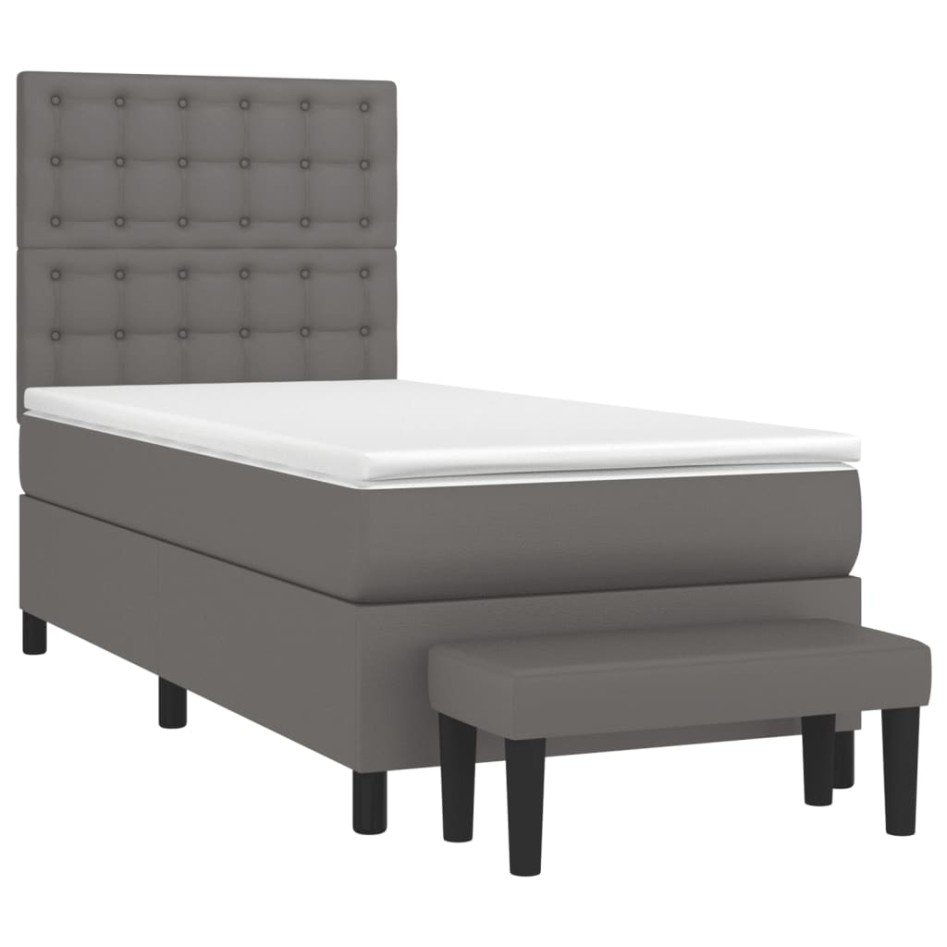 Cama box spring con colchón cuero sintético gris 80x200
