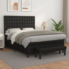 Cama box spring con colchón cuero sintético negro