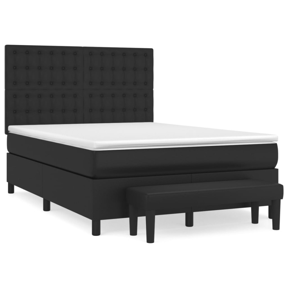 Cama box spring con colchón cuero sintético negro