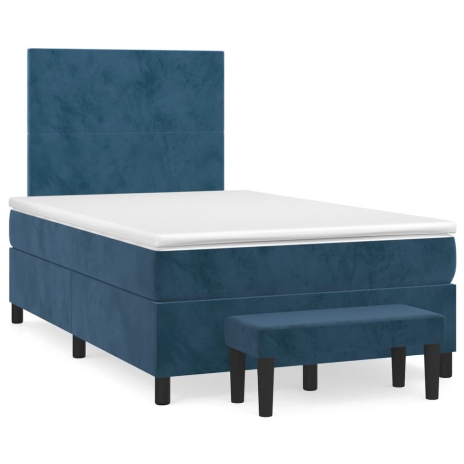 Cama box spring con colchón terciopelo azul oscuro 120x200