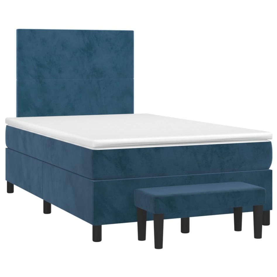 Cama box spring con colchón terciopelo azul oscuro 120x200