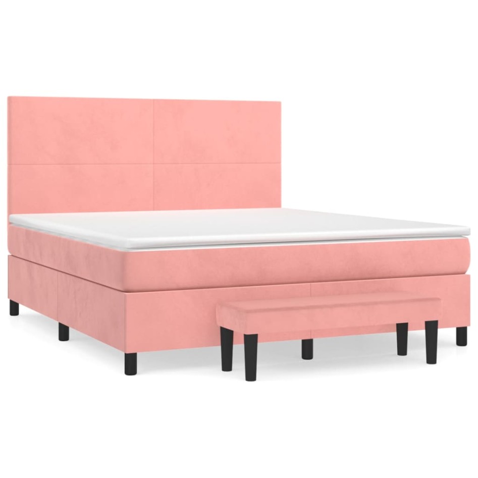 Cama box spring con colchón terciopelo rosa 160x200