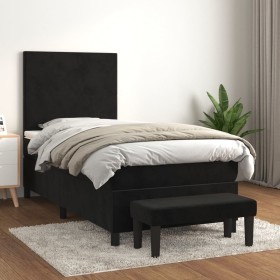 Cama box spring con colchón terciopelo negro 90x200