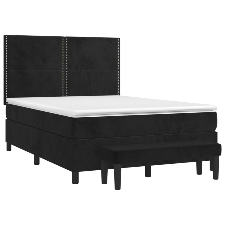 Cama box spring con colchón terciopelo negro 140x190